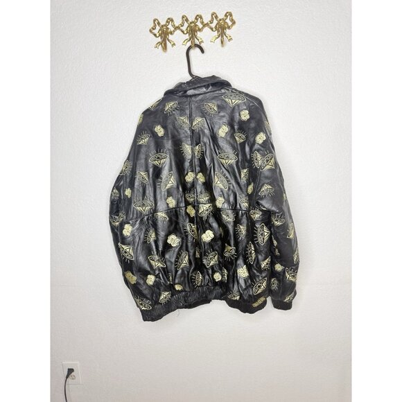 Original Modal Black Lambskin Leather Jacket Embroidered Diamonds $$ 3XL Read - Picture 9 of 13
